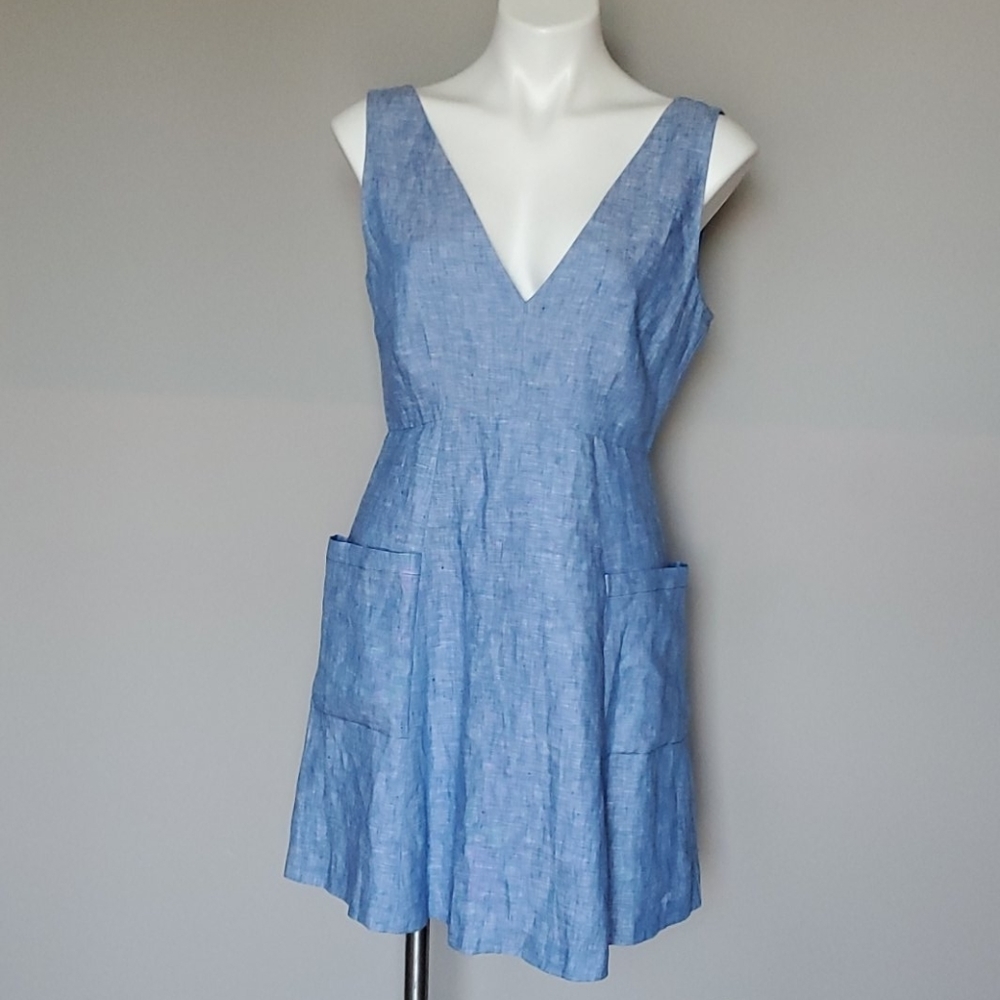 BB Dakota Linen Blend V Neck Dress S